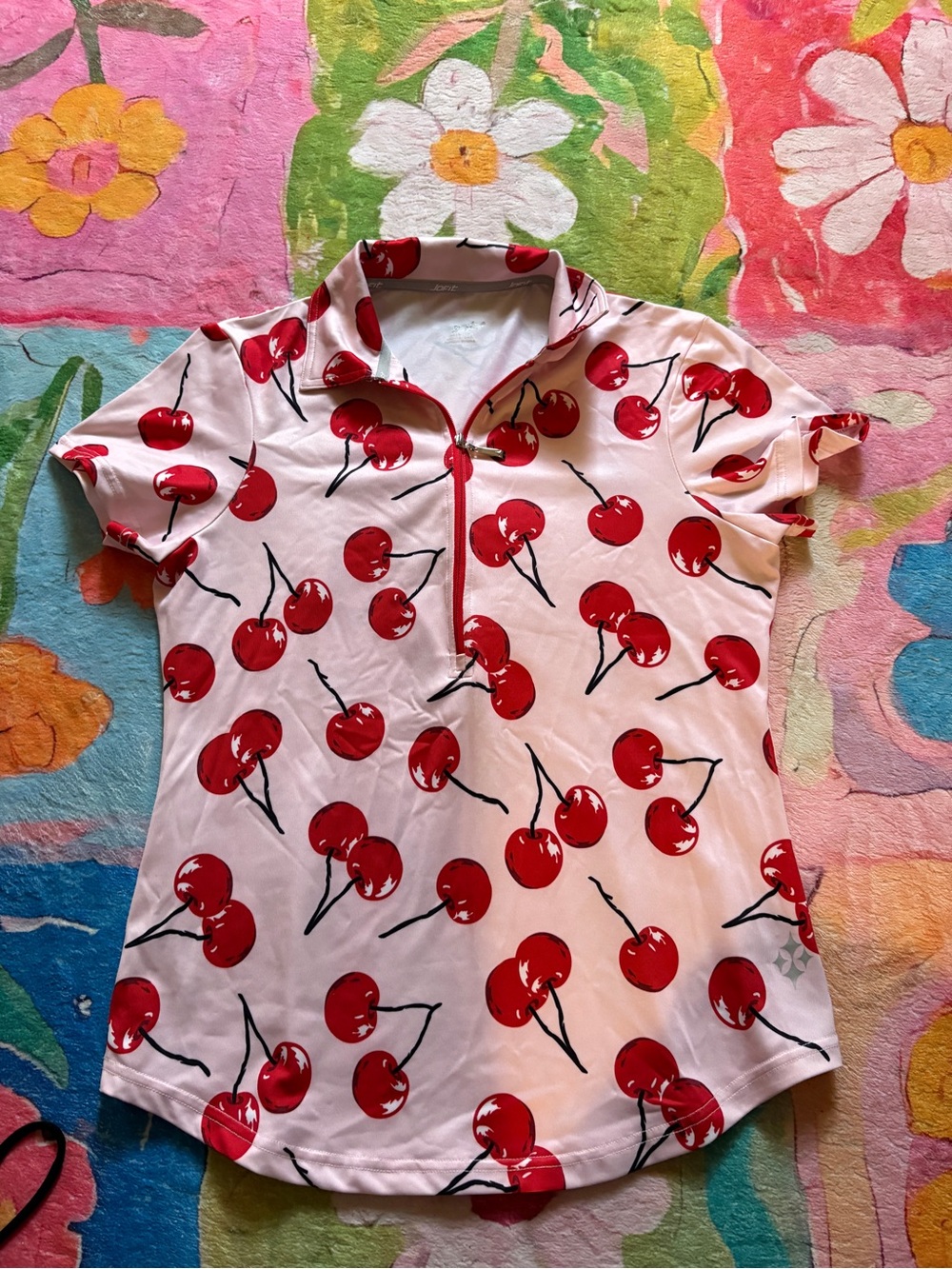 Jofit Cherry Print Cycling Jersey Top Small - Half Zip Retro Coquette Sport